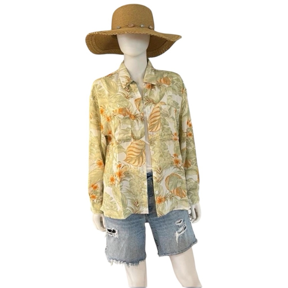 POLAGRAM tropical print button up blouse S M L - Picture 3 of 6